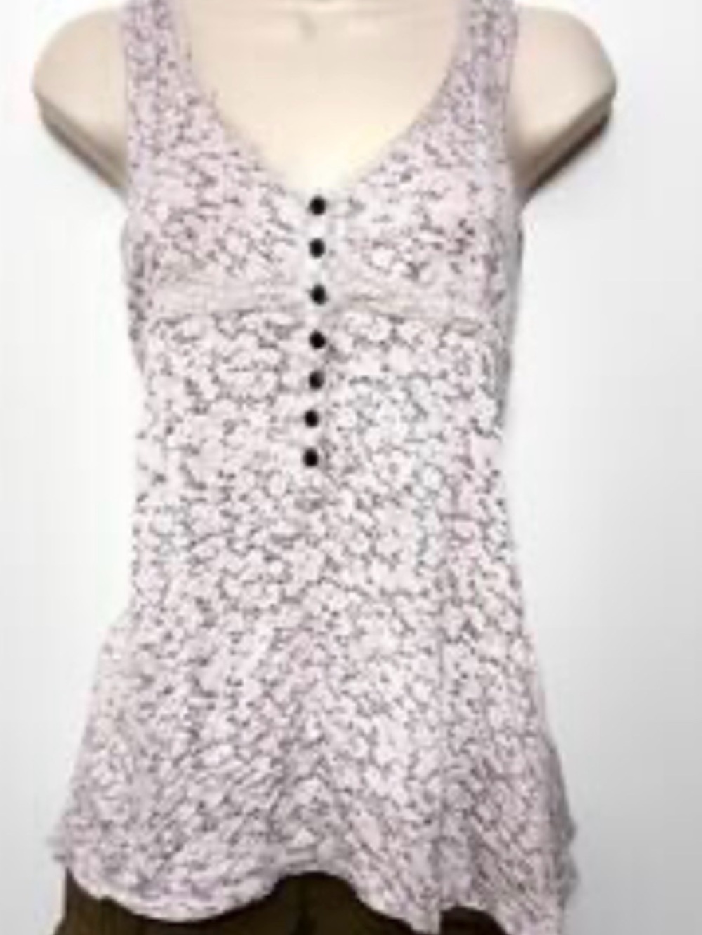 Free People Sleeveless Boho A-Line Tank Top M Floral Lace-Back Henley